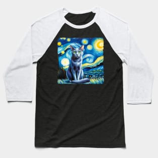 Korat Cat Starry Night Inspired - Artistic Cat Baseball T-Shirt